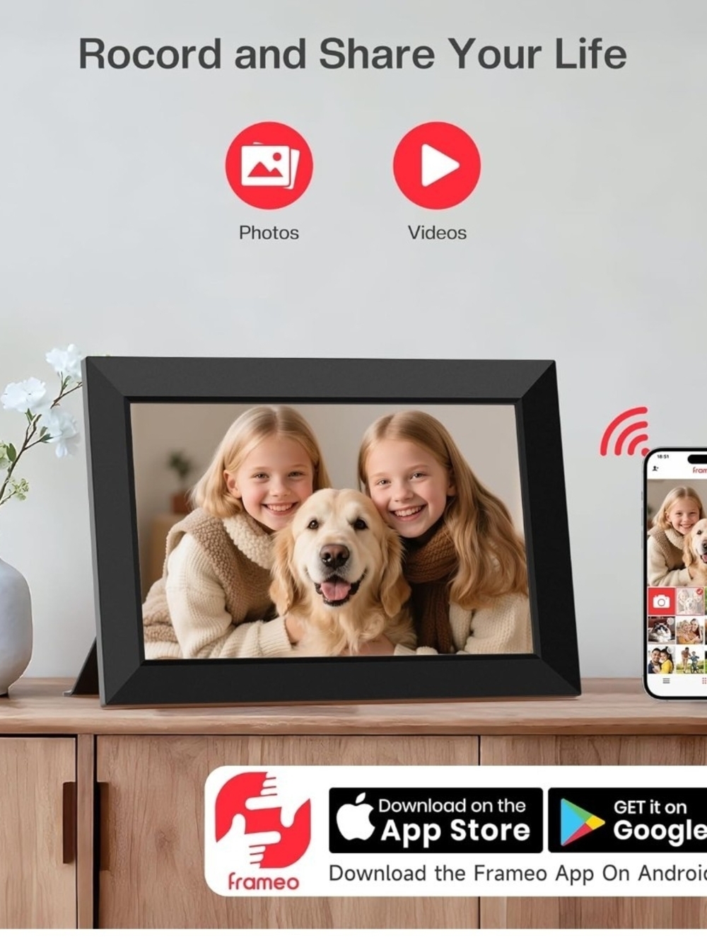 Frameo 10.1" WiFi Digital Picture Frame HD Touch Screen 32GB IPS Photo Video - Picture 2 of 8